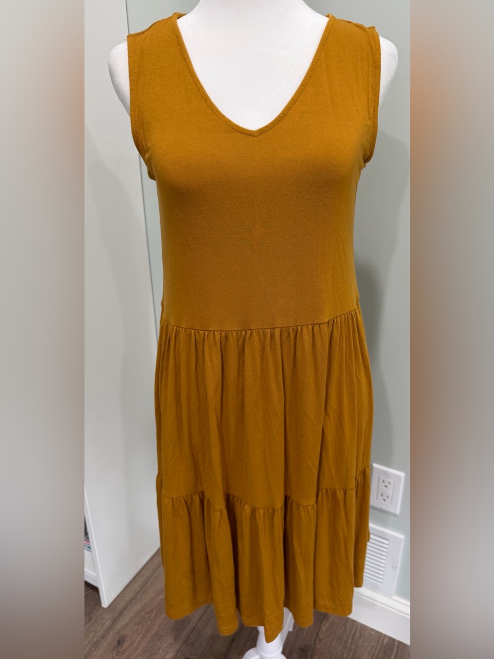 Lucky Brand Tiered Mini Dress Mustard Babydoll Boho Coastal Cottagecore XS